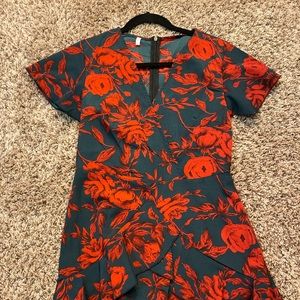 Red and navy blue floral dress